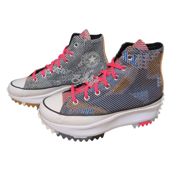 Converse Run Star Hike High Knit Mashup Blue Pink Platform Sneaker Womens 7.5 - Picture 5 of 10